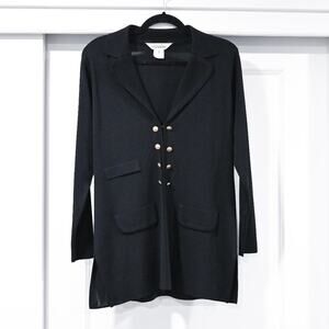 Misook Size XS Open Front Classic Black Collared Cardigan with Fold Buttons | XS